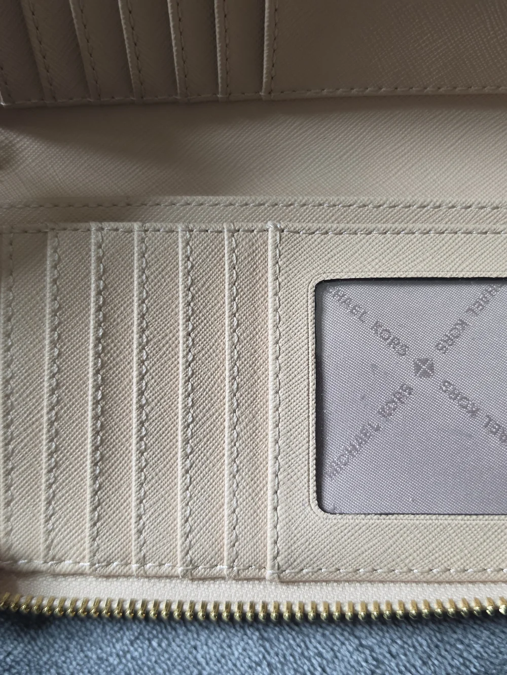Michael Kors Beige Zip Card Holder with Gold Hardware